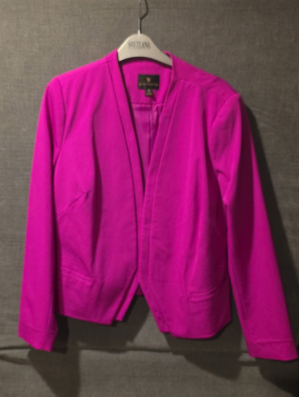 Worthington Hot Pink Collarless Blazer Size 12 PTP 22 In. Length 23 In.